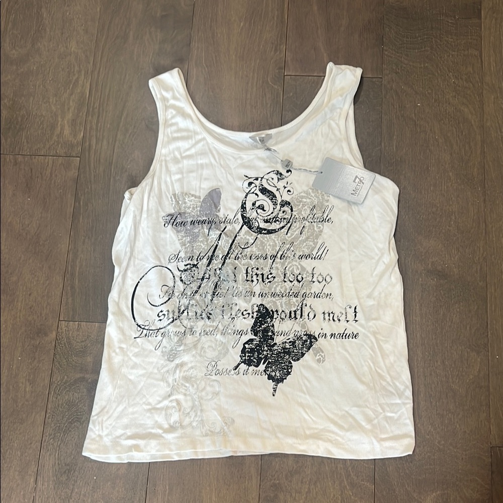 Metro 7 White Sleeveless Tank Top with Black Design